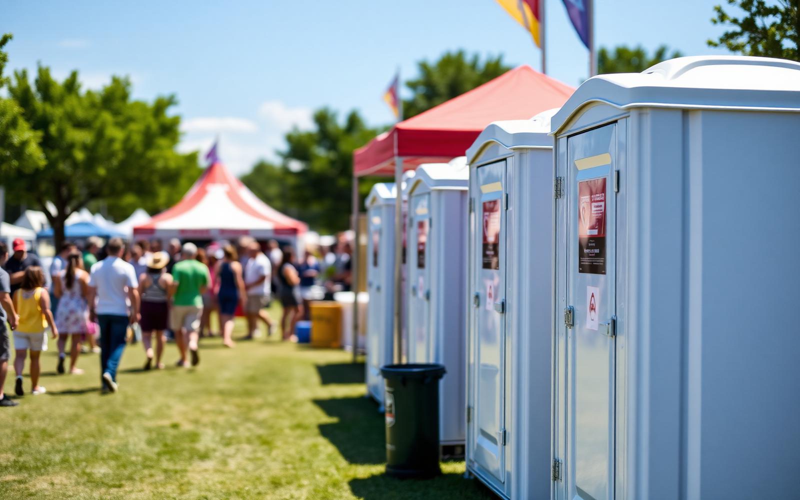 Row of portable restrooms at a Chicago summer festival